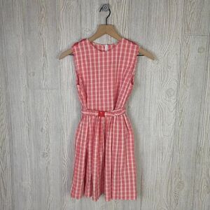Little Girls Approx Medium Red White Check Sleeveless Dress Apple Embellishments